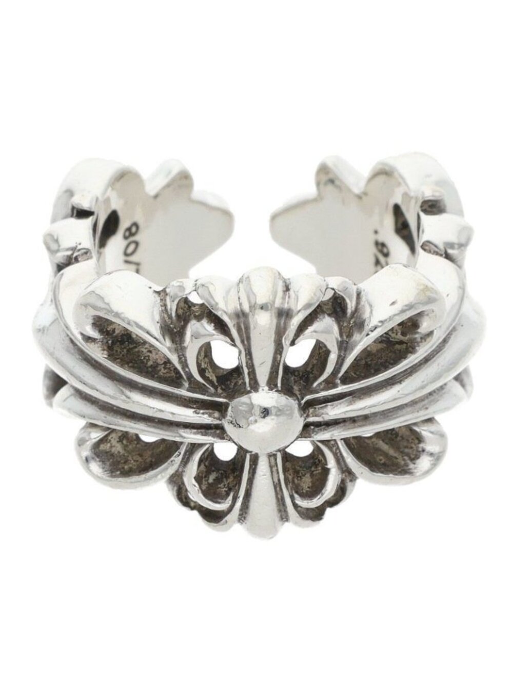 Chrome Hearts Dbl Flrl Double Floral Cross Silver Ring